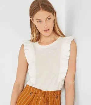 Bcbgmaxazria Sleeveless Ruffle Knit Top Size L WHITE NEW thumbnail 3