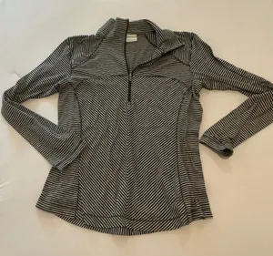 Columbia Omni-Wick Womens Large Quarter Zip Pullover Striped Black Grey Top thumbnail 1