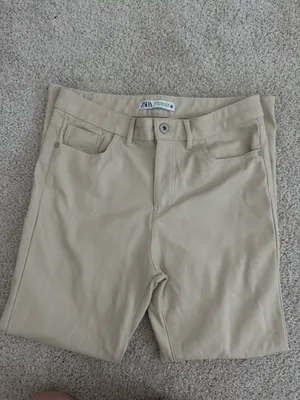 Cream Zara Faux Leather Straight Leg Jeans thumbnail 4