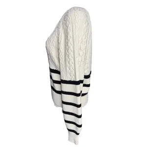 Express Striped Cable Knit Sweater Cream Black Cropped Size S Preppy Coastal thumbnail 4