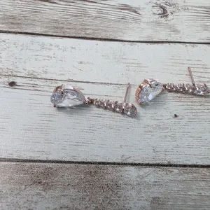 Dangle Earrings For Pierced Ears - Rose Gold Tone & Clear Gems thumbnail 3