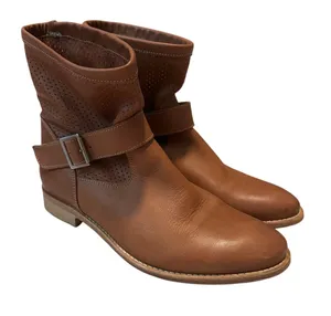 Modern Fiction Brown Leather Ankle Boots Buckle Strap Harness Size 40 US 9 thumbnail 1