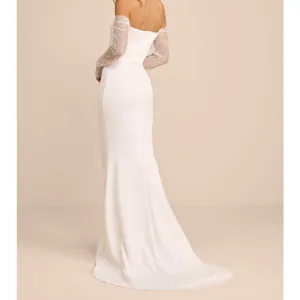 Lulus Lux Bridal NWOT Anabella White Off-the-Shoulder Mermaid Maxi Wedding Dress thumbnail 3