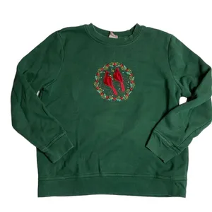 Y2K Vintage Granny Style Cardinal Christmas Sweatshirt Green Large thumbnail 2