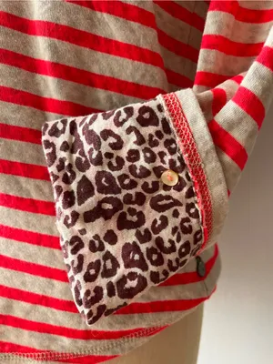 Maison Scotch• Hot Pink & Cream Striped/Leopard Print Henley• Sz 2 thumbnail 3