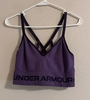 Under Armour Purple Strappy V‑Neck Longline Sports Bra thumbnail 1