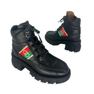 Gucci Romance‎ Web Stripe Lug Sole Leather Lace-Up Ankle Boot Black 38 thumbnail 2