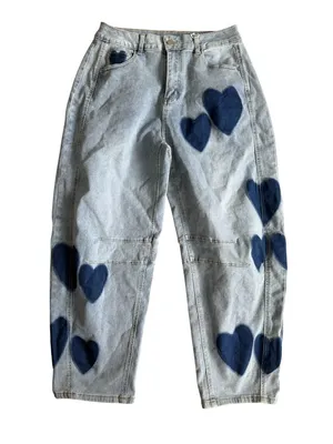 CHARTOU Heart Print Denim Barrel Leg Jeans Size Medium (8/10) NEW NWT thumbnail 7