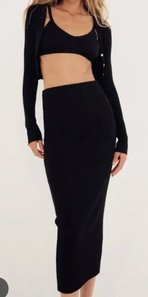 ZARA Ribbed Knit Pull On Contour Midi Skirt Small thumbnail 1