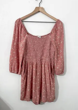 American Eagle Pink Mauve Floral Long Sleeve Romper Medium thumbnail 1