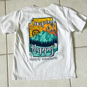 Simply Southern Camping Is My Happy White Tee Shirt Youth Large thumbnail 1