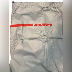 Prada Silver Drawstring dust Bag with Red logo Accent thumbnail 2