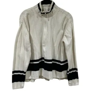 Y2K Dana B. and Karen Black White Stripe Knit Zipup Jacket‎ Old Money Academia M thumbnail 2