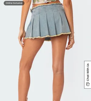 Edikted Nalani Washed Denim Pleated Mini Skort thumbnail 3