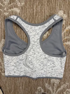 Avia Women's Front-Zip Sports Bra in Gray/White thumbnail 3