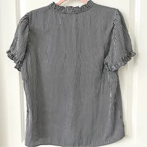T Tahari Navy and White Stripe Button Down Blouse Large NWT thumbnail 5