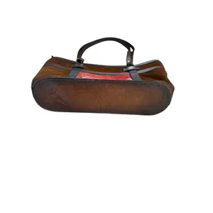 Leather Suede Tote Bag Bolivia Made Woven Boho Chic Aztec Red Brown thumbnail 4