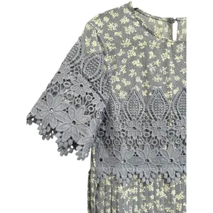 Saving Paige Floral Lace Pleated Midi Dress Women's Size S Blue Modest Dainty‎ thumbnail 3