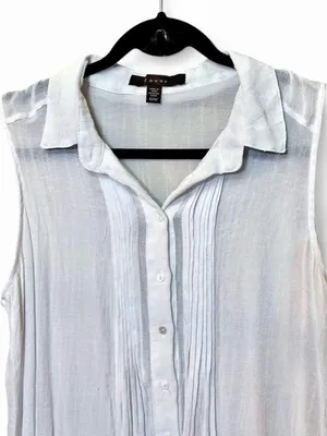 Fever White Sleeveless Collared Button Up Blouse with Pleated Front Sz M thumbnail 2