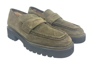 275 Central Penny Loafers Flats Suede‎ Olive Green Brown Size 37.5 US 7.5 thumbnail 1