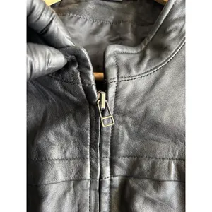 ⁠a.n.a Womens Black Genuine Leather Bomber Jacket Band Collar Medium Zip Y2K thumbnail 9