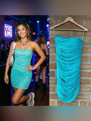 Marley Teal Chiffon Ruched Mini Dress S Strapless Turquoise Party Y2K thumbnail 2