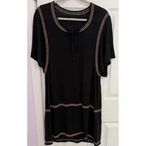 Garnet Hill Tunic Dress 100% Organic Linen Black Embroidered Loose Flowy Boho S thumbnail 2