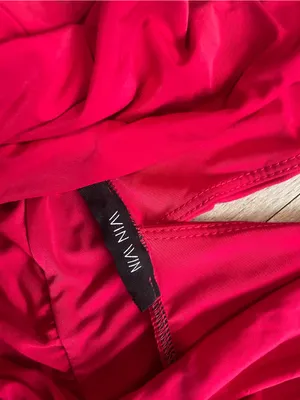 Red Long one Sleeve Ruched V-Neck Maxi Dress thumbnail 3