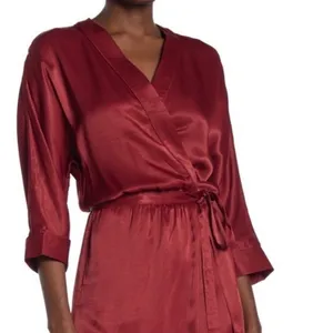 SCOTCH & SODA Maison Scotch Red Satin Wrap Dress Solid Party Cocktails Medium thumbnail 14