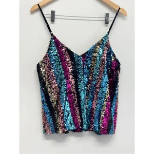 Francesca’s Sequin‎ Cami Top Multicolor Medium V Neck NEW Blue thumbnail 5
