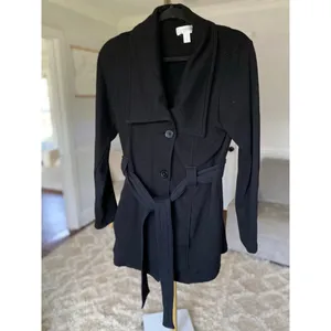 Motherhood‎ Maternity Black Pea Coat Wrap Button Belt Stretchy Buttery Soft Warm thumbnail 3