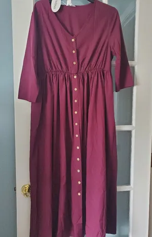 Maternity Coolmee burgundy button down dress size Large New never worn b… thumbnail 1
