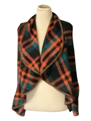 Vintage Plaid Waterfall Draping Vest Open Front Fleece Multicolor OSFM thumbnail 1