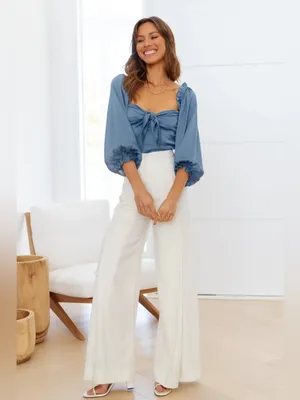 NEW Hello Molly Azure Skies Long Sleeve Tie Front Crop Top Blue Size Small/4 thumbnail 16