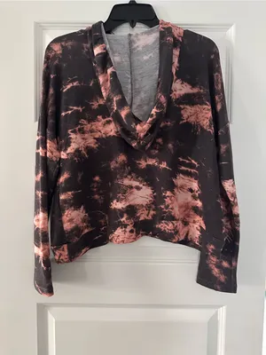 Ginger G Faded Black and Light Pink Tie-Dye Cropped Hoodie thumbnail 2