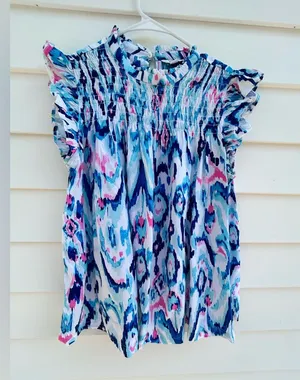 Crown & Ivy Blue and Purple Ruffled Blouse thumbnail 1