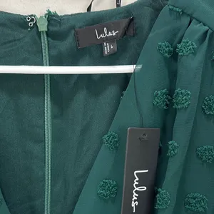 Lulus Always on Repeat Emerald Green Clip Dot Long Sleeve Mini Dress Large NWT thumbnail 7