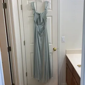Bhldn Diana Sage green mint gown ruffle slit med thumbnail 13