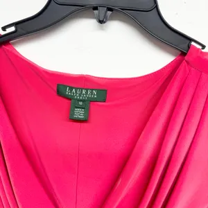 Lauren Ralph Lauren Dress Magenta Pink Ruched‎ Stretch Drape Neck Size 10 thumbnail 2