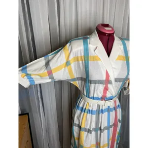 Dress Windowpane plaid shirt dress red blue yellow thumbnail 2