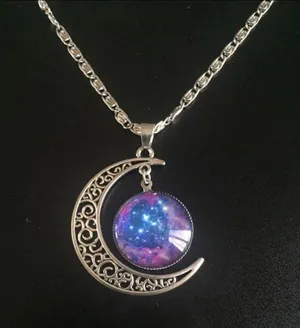 Silver Chain Moon And Galaxy Necklace Multiple thumbnail 4