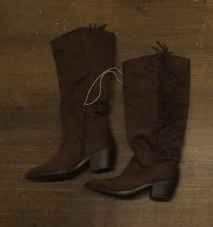 Universal Thread Patsy Tall Fringe Western Boots Cowgirl Chocolate Brown 8.5M thumbnail 1