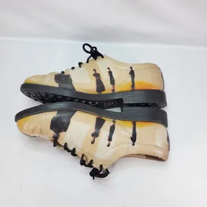 Icon Art Print Leather Oxford Shoes Womens 7.5 Beige‎ Gallery Lace Up USA Made thumbnail 3