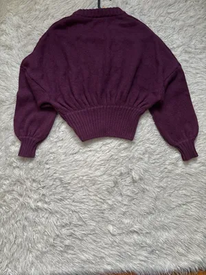 FARM Rio Burgundy Rib-Knit Button Front V-Neck Balloon Sleeve Women’s Cardigan M thumbnail 3