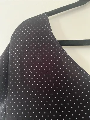 Merona Black Polka Dot Faux Wrap Midi Dress Large Teacher Office Modest Church thumbnail 5