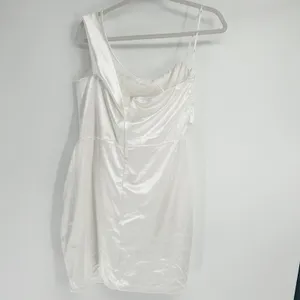 Lulus Womens Celebration Of Love White Satin One Shoulder Bodycon‎ Mini Dress XL thumbnail 12