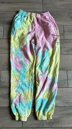 Tie-Dye Jogger Sweatpants in Pastel Pink, Blue & Yellow thumbnail 1