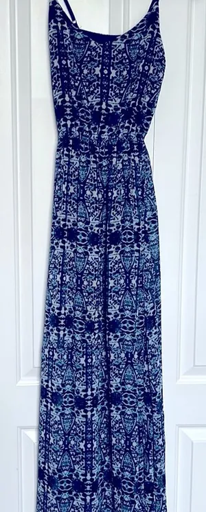 Abercrombie Multi blue maxi dress. Mixed blues, adjustable straps, Small thumbnail 1