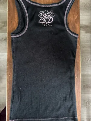Harley Davidson Womens Small Black Ribbed Tank Top Pink Graphic Rhinestones Y2K thumbnail 8