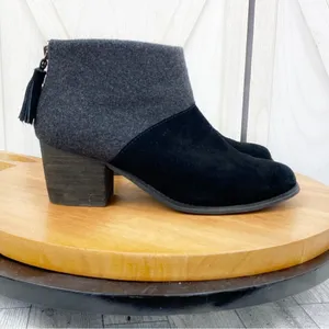 Toms Leila Bootie Ankle Boot Wool Suede Colorblock Gray‎ Black 7.5 thumbnail 2